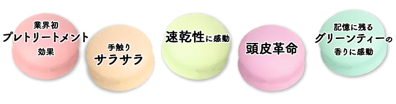 業界初プレトリートメント効果 手触り復元 速乾性に感動 頭皮革命 記憶に残るグリーンティーの香りに感動
