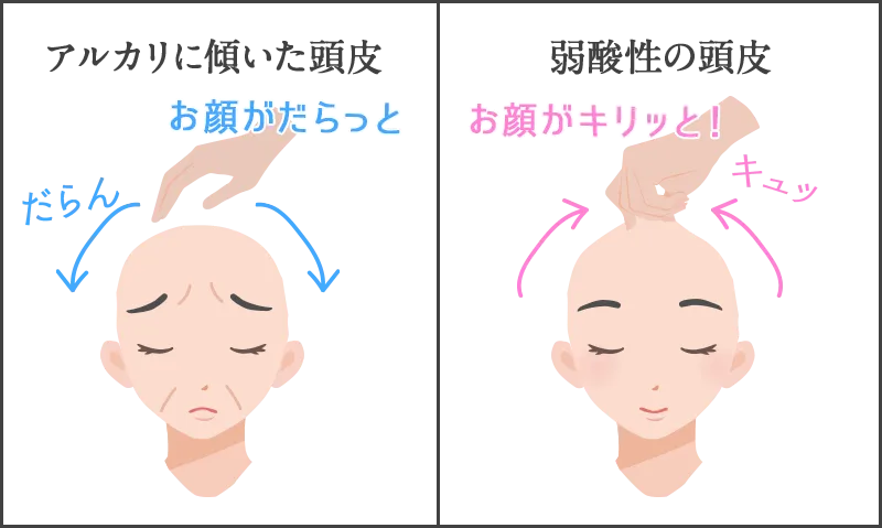 アルカリに傾いた頭皮と弱酸性の頭皮